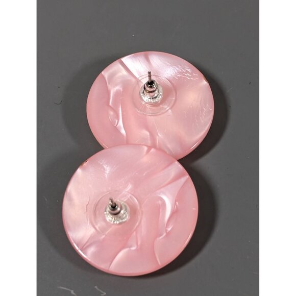 Vintage Pink Swirl Lucite Round Dome Pierced Earrings - Picture 6 of 8